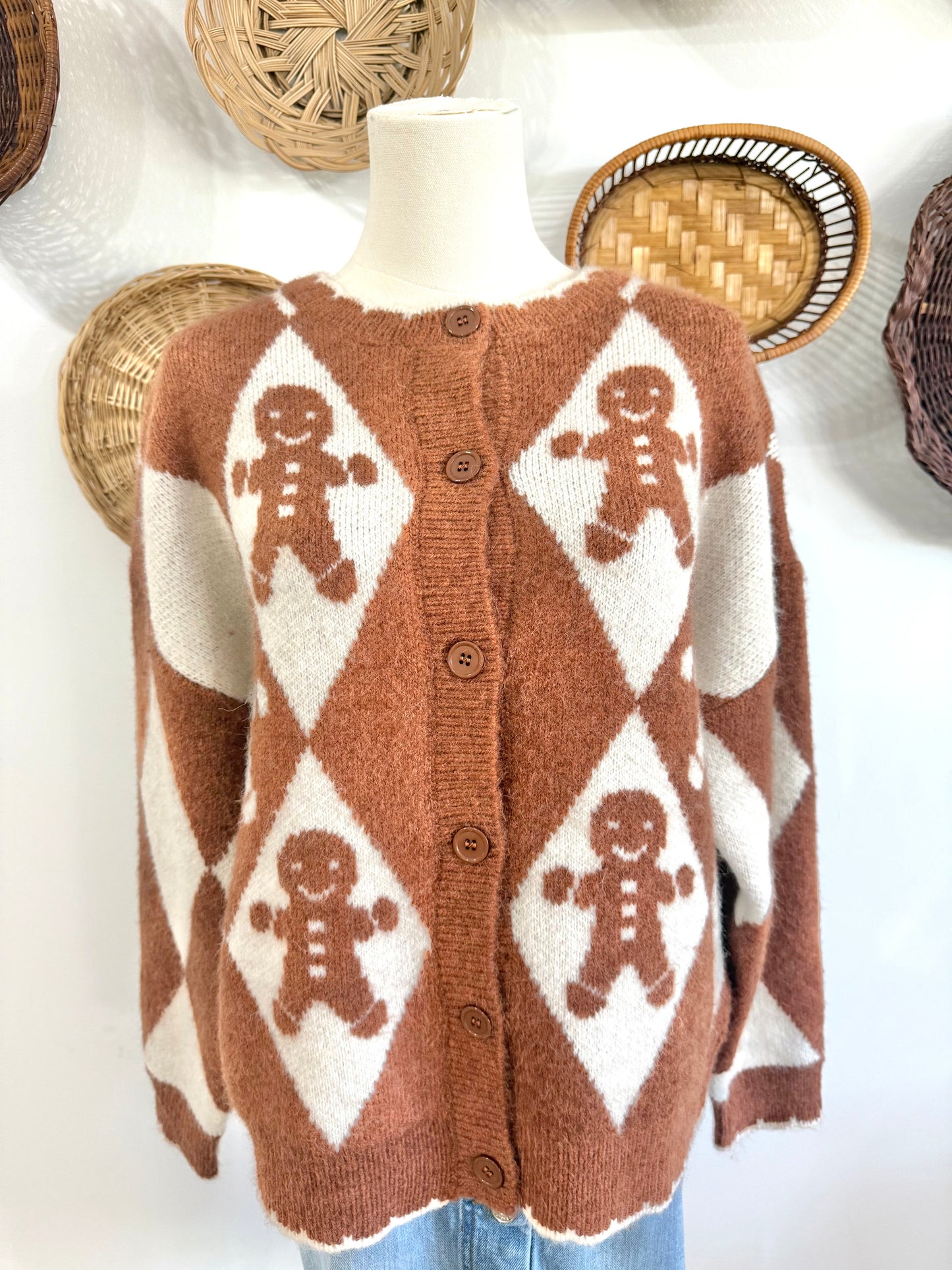 The Gingerbread Diamond Print Cardigan in Mocha