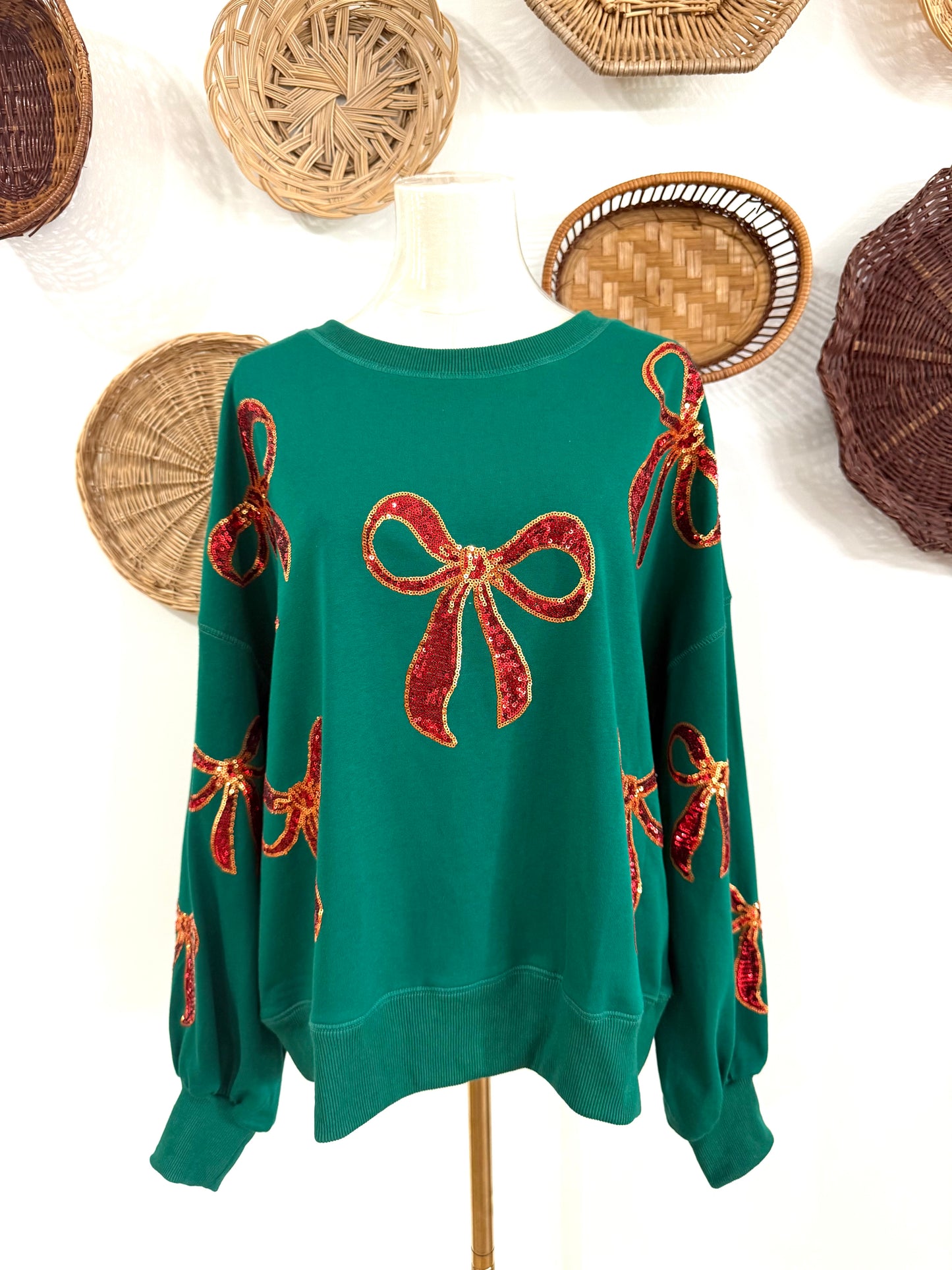 The Ginger Red Sequin Bow Sweatshirt in Green