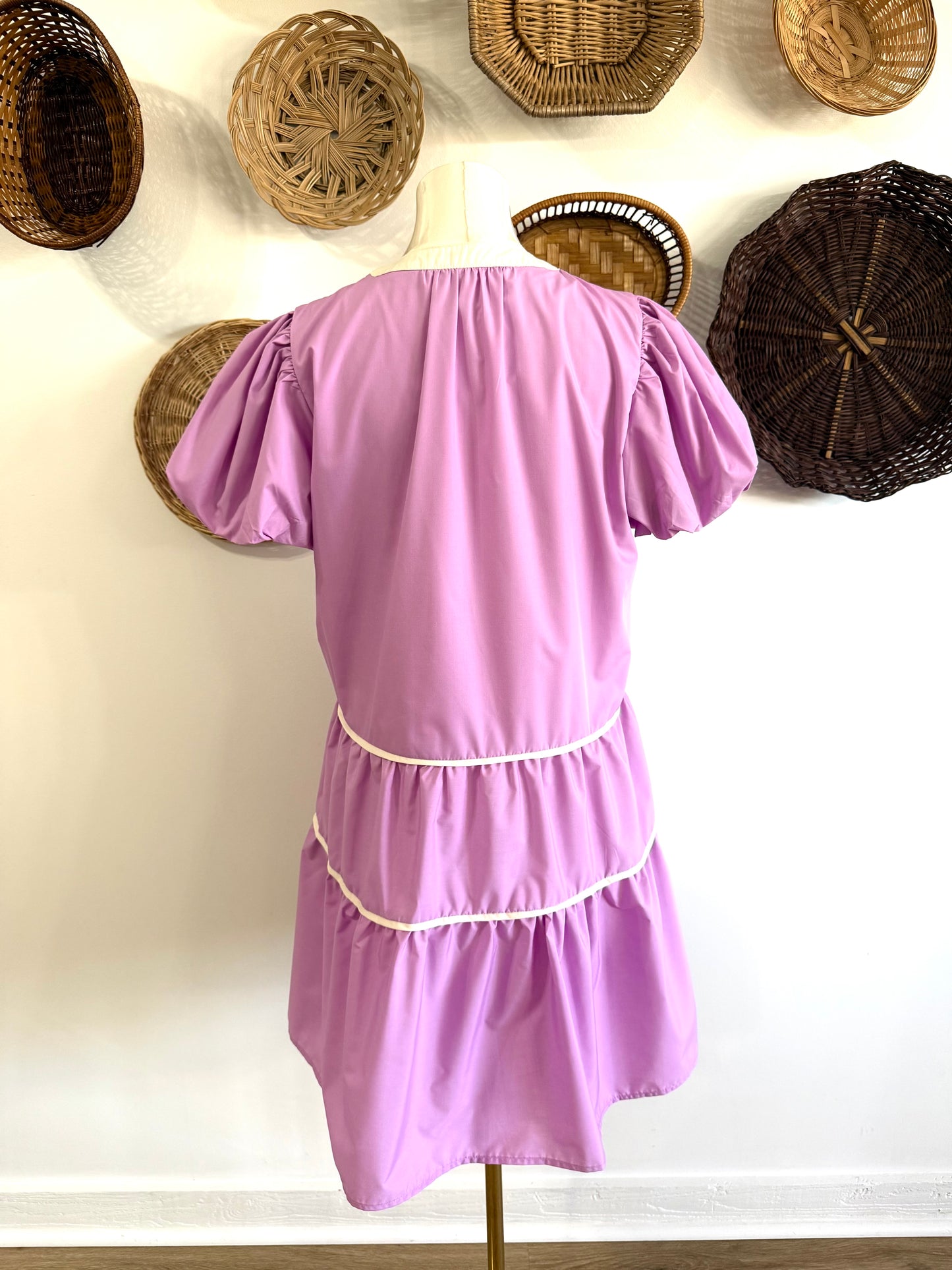 The Mia Puff Sleeve Bow Detail Dress in Lilac