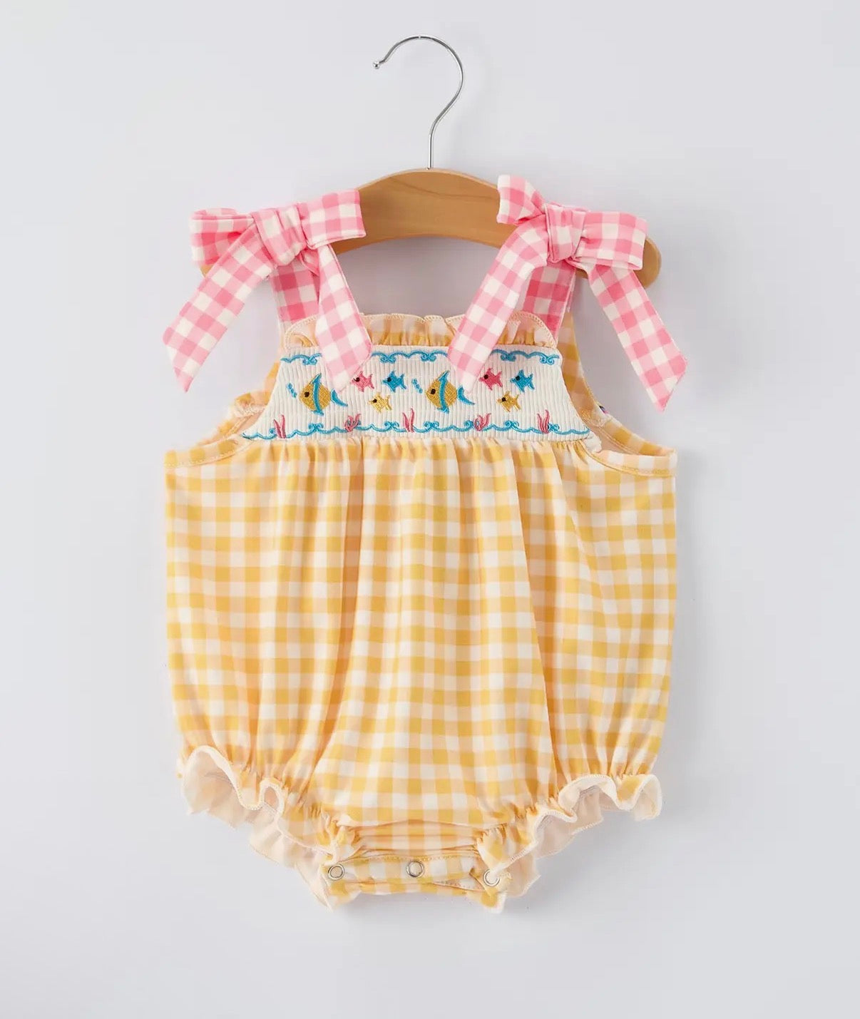 Smocked Fish Bubble in Yellow Gingham