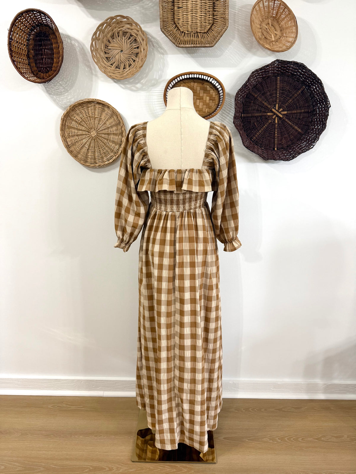 The Haven Gingham Maxi Dress in Tan