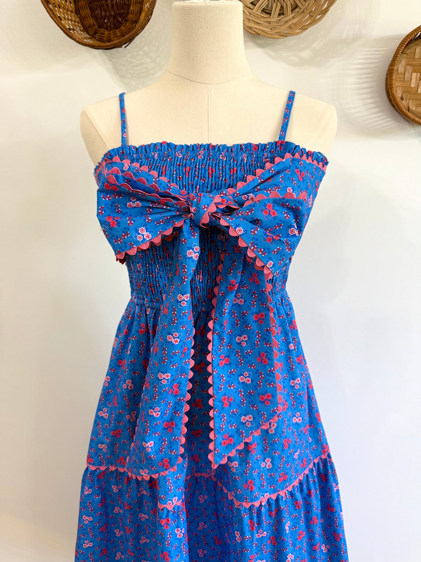 The Abeline Bow Detail Floral Maxi Dress in Blue