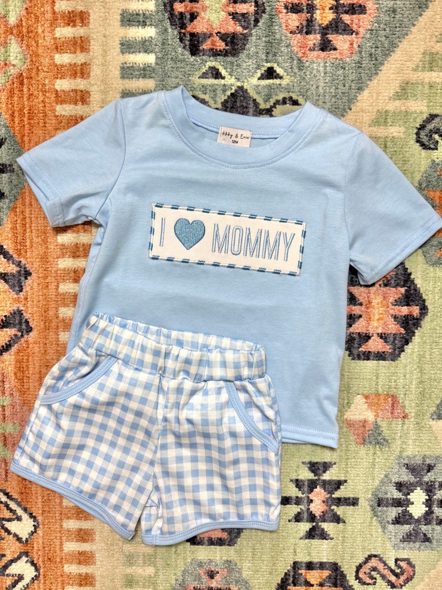 Boys Embroidered “I 💙 Mommy” Set in Blue