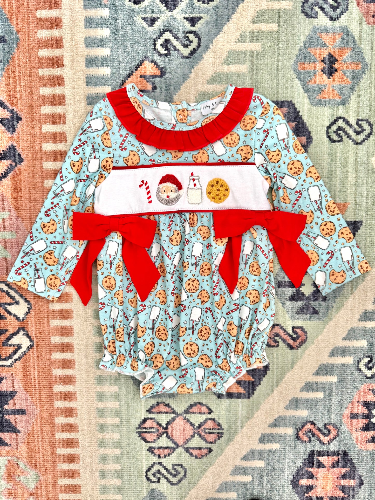 Santa & Cookies French Knot Ruffle Bubble w/ Bows