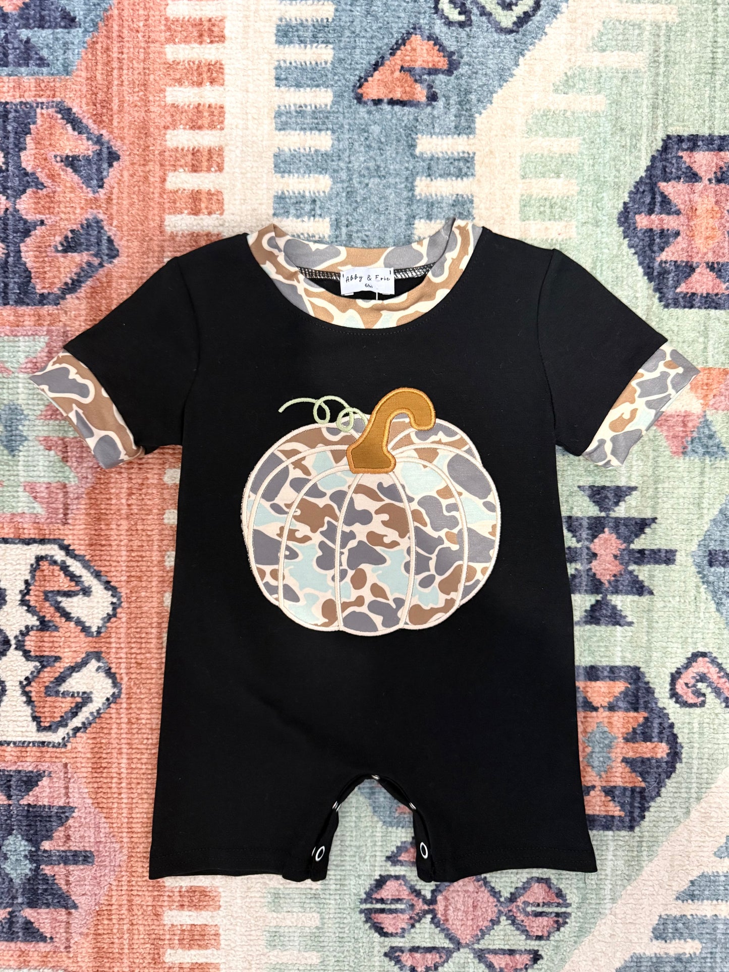 Boy’s Camo Pumpkin Romper in Black