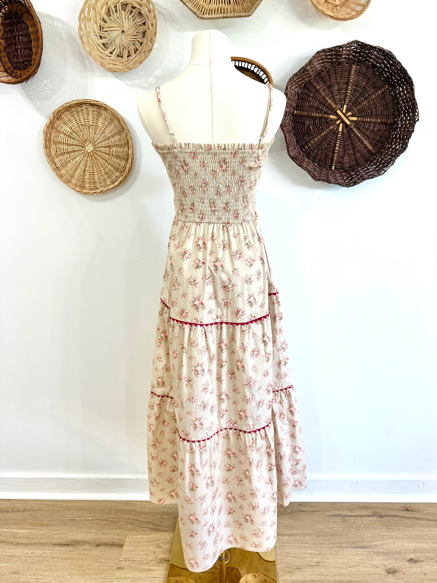 The Abeline Bow Detail Floral Dress in Beige