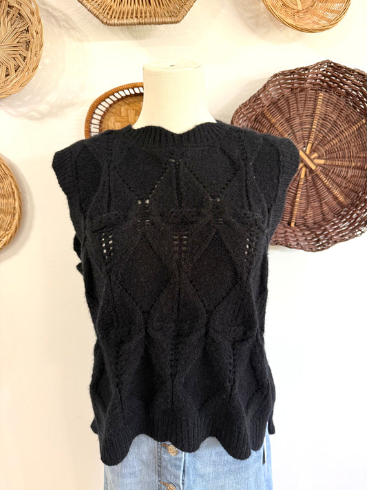 The Truett Scalloped Reversible Sweater Vest with Bows in Black