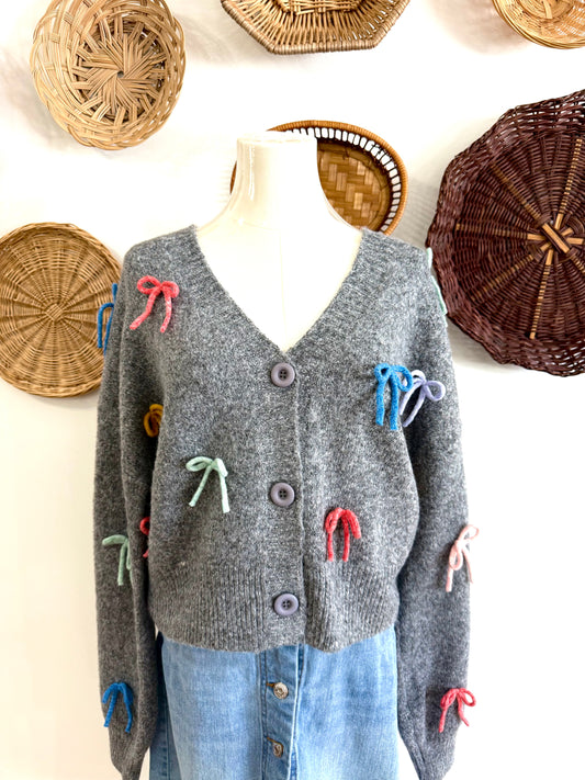 The Cameron Bow Cardigan in Gray