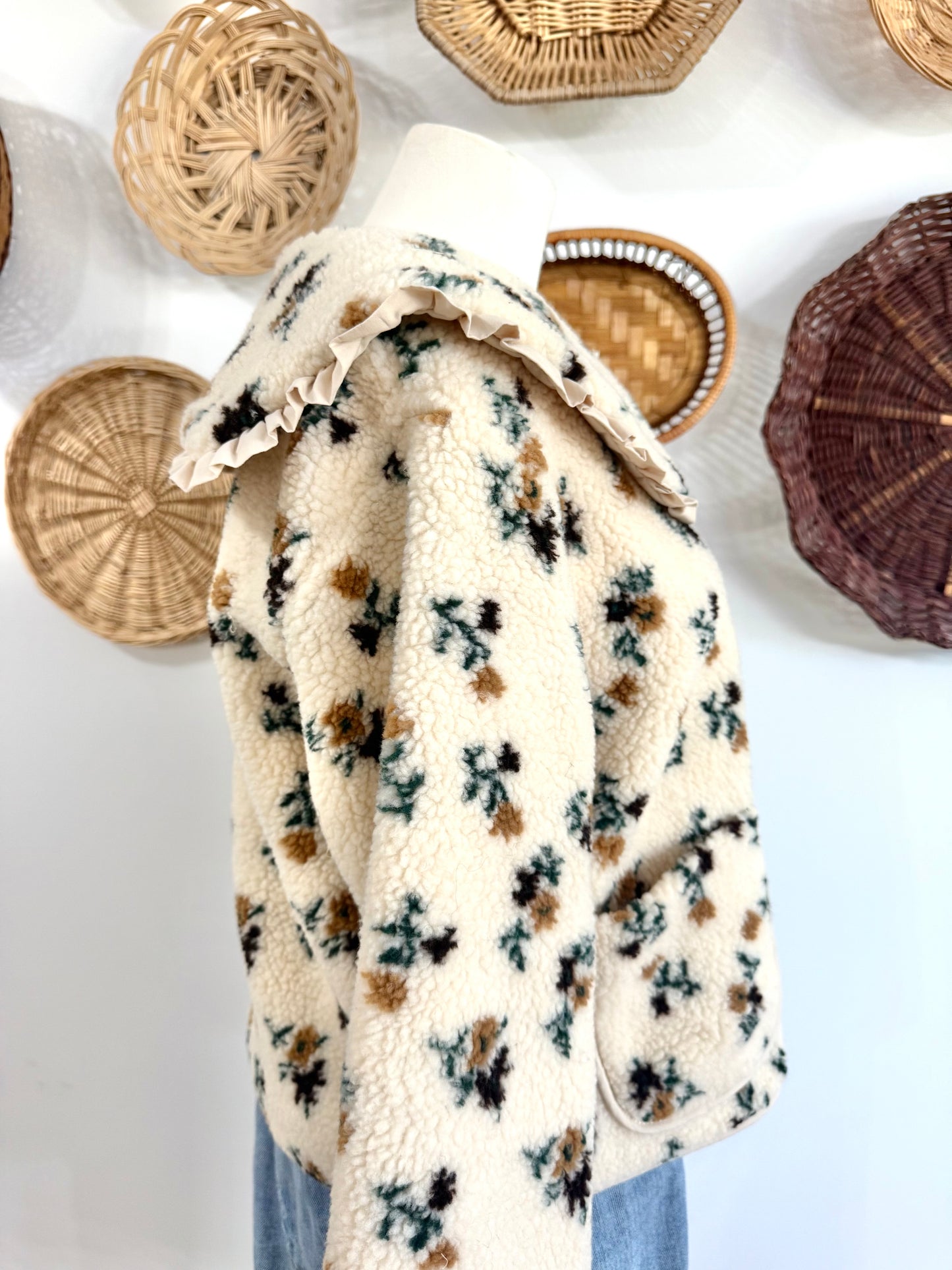 The Vega Boho Floral Collared Sherpa Jacket