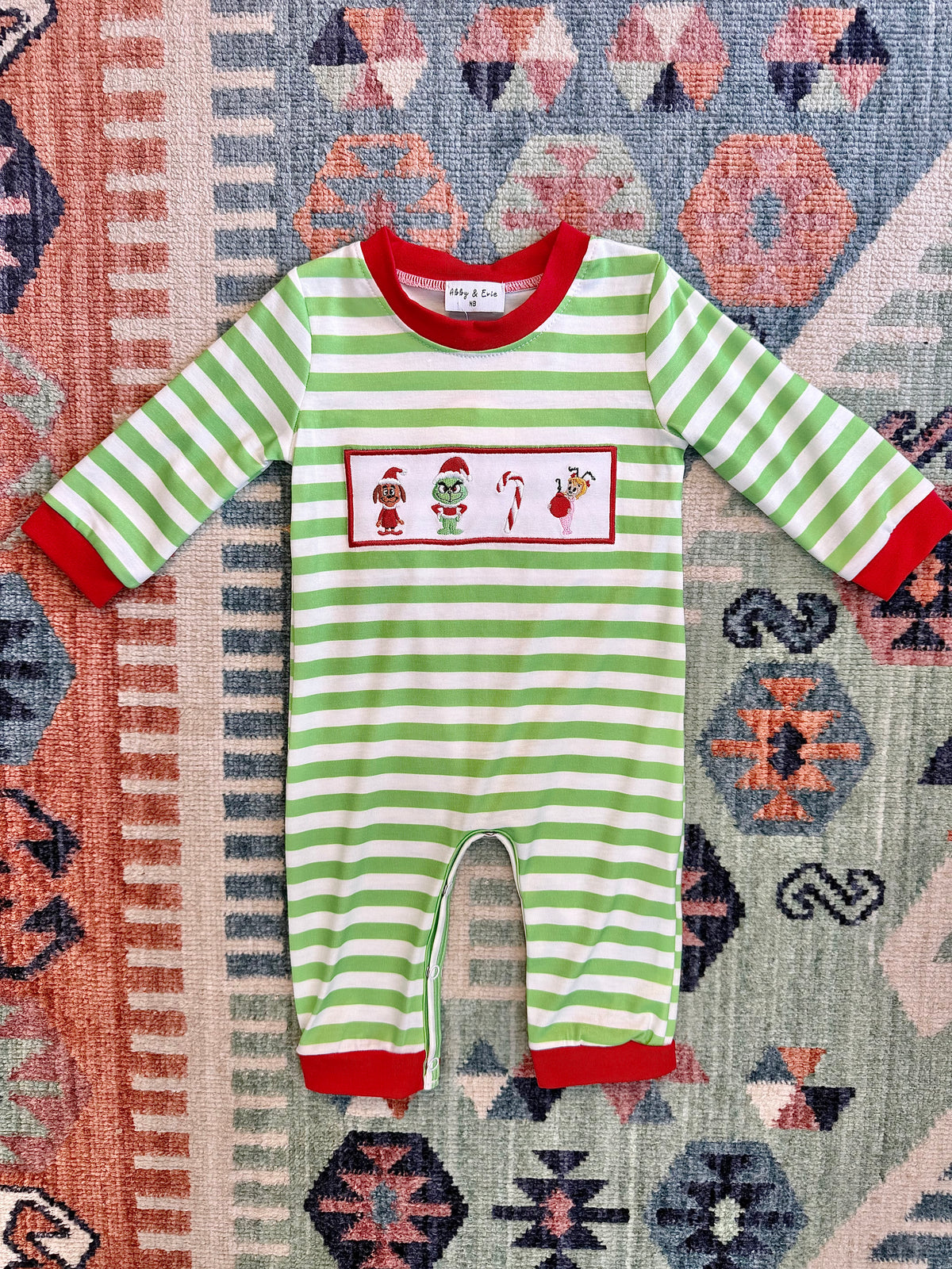 Boy’s Striped Grinch Embroidered Romper