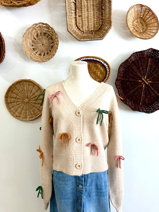 The Cameron Bow Cardigan in Oatmeal