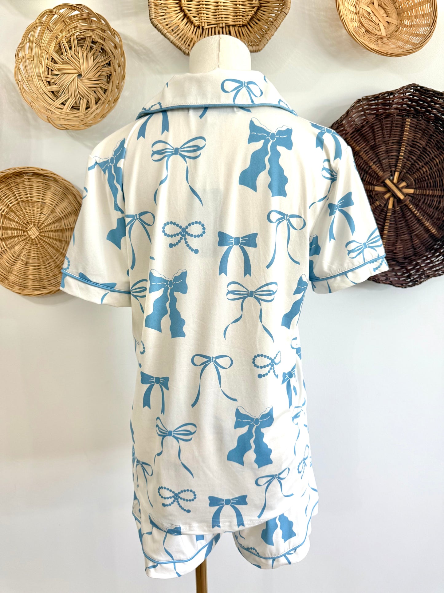 Coquette Bow Pajama Set in Blue