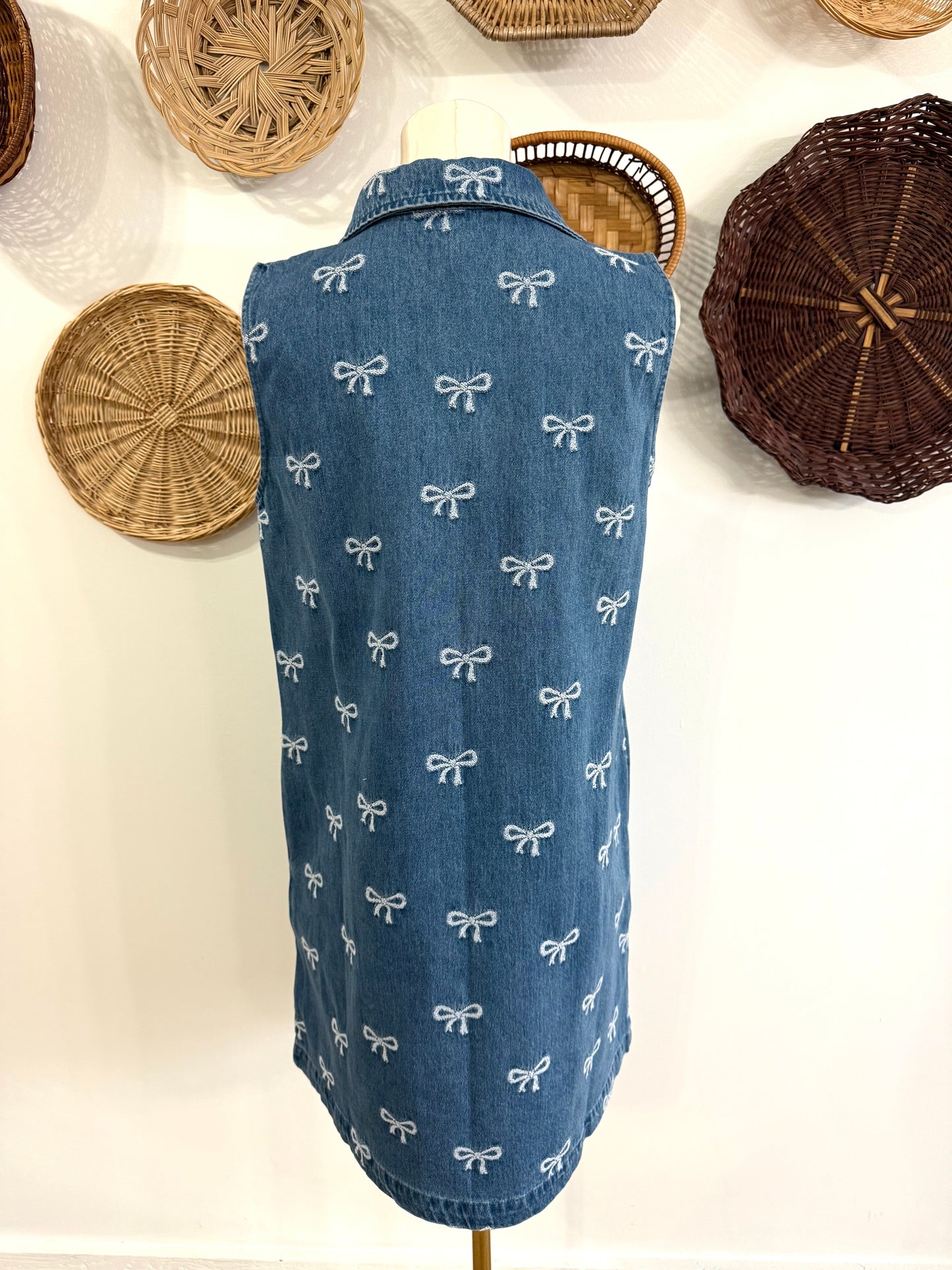 The Linden Bow Print Denim Collared Dress