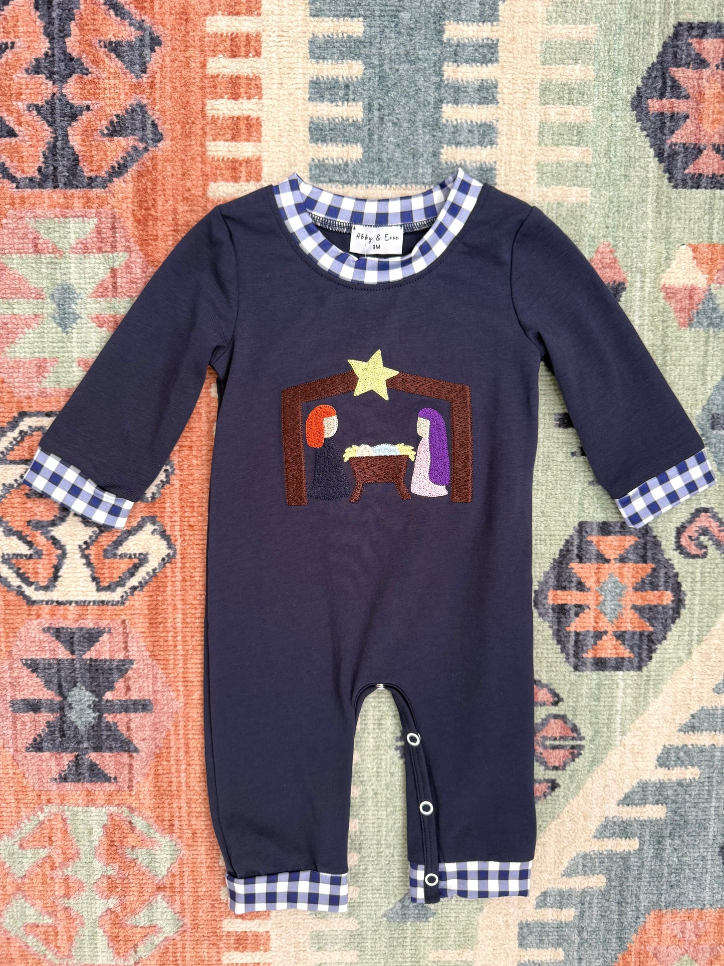 Boy’s Embroidered Nativity Scene in Navy