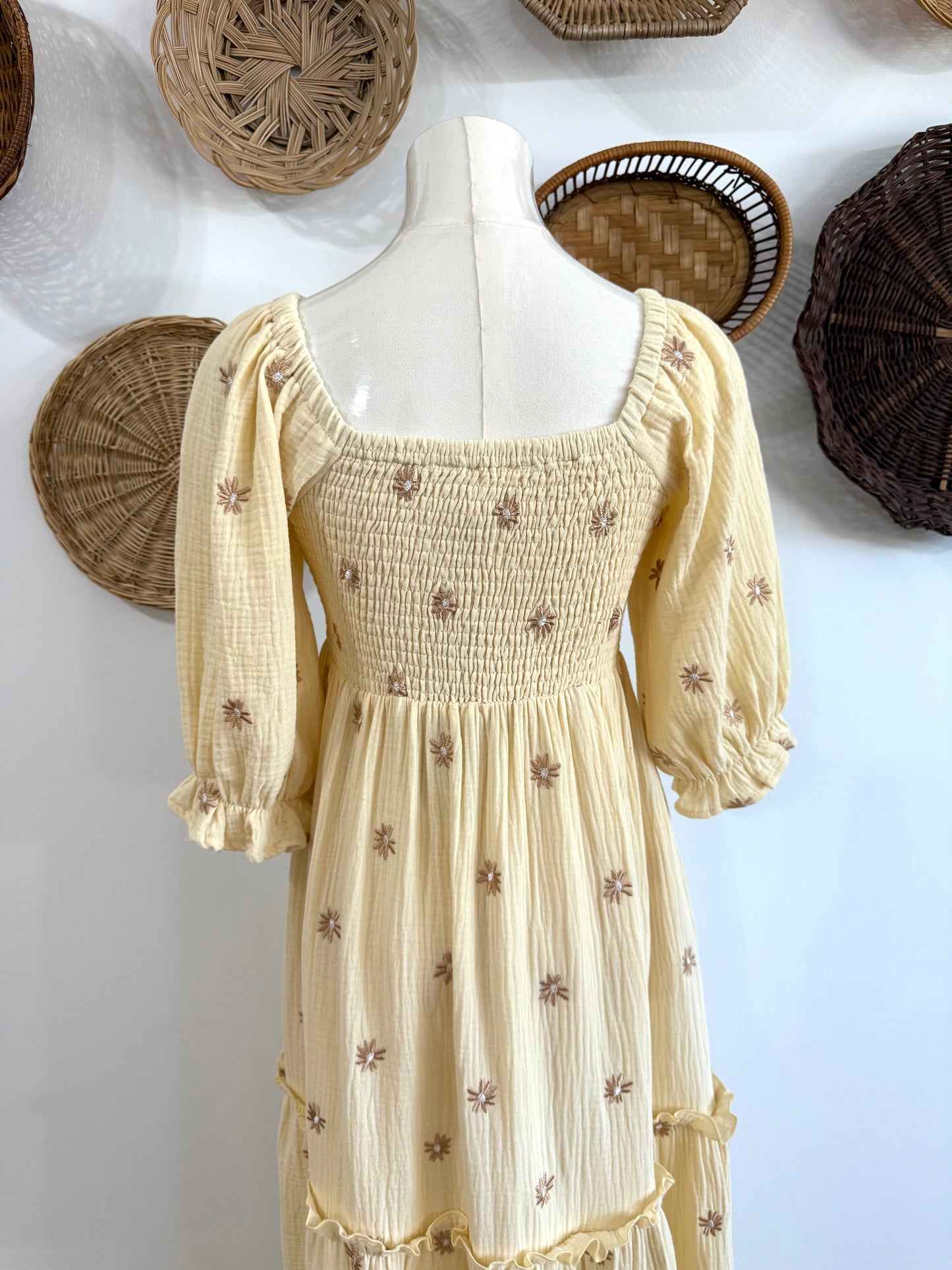 The Vienna Flower Embroidered Maxi Dress in Beige