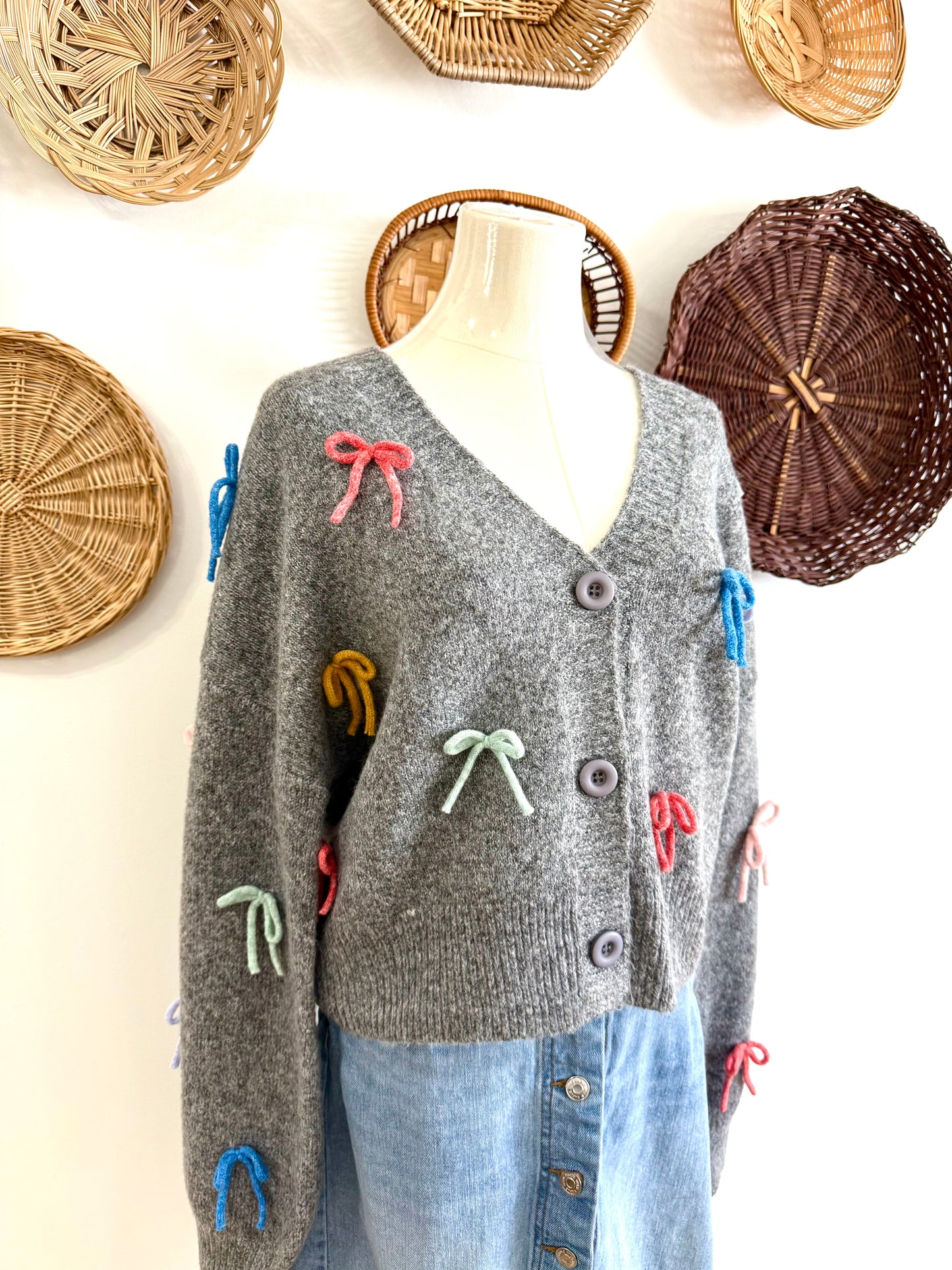 The Cameron Bow Cardigan in Gray