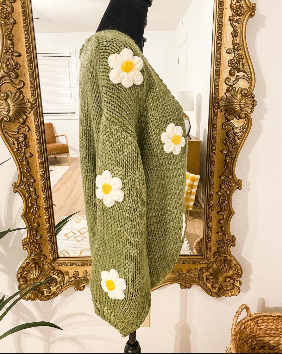 The Amelia Flower Cardigan in Dusty Olive