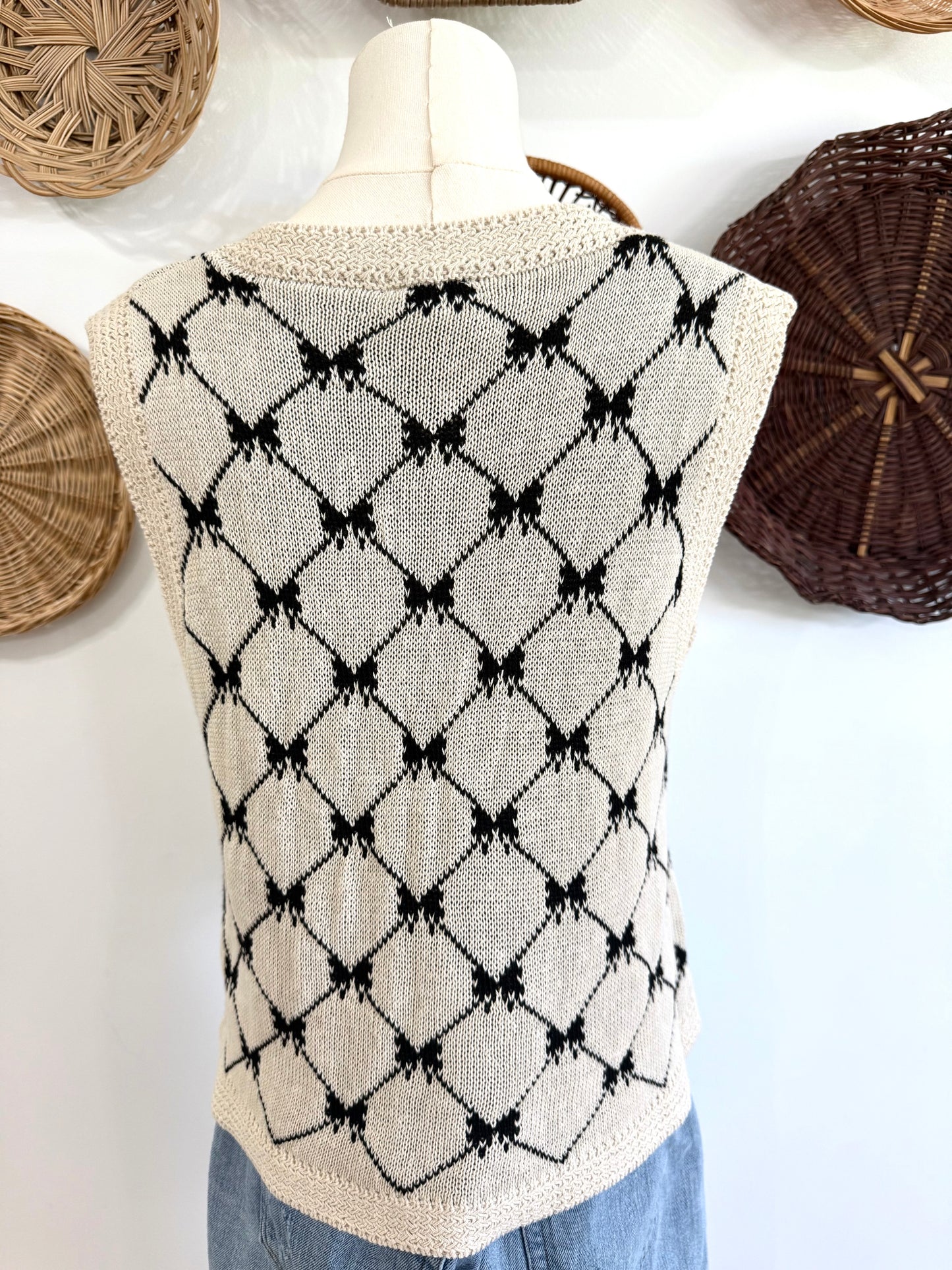 The Jack Bow Print Tie Sweater Vest in Cream