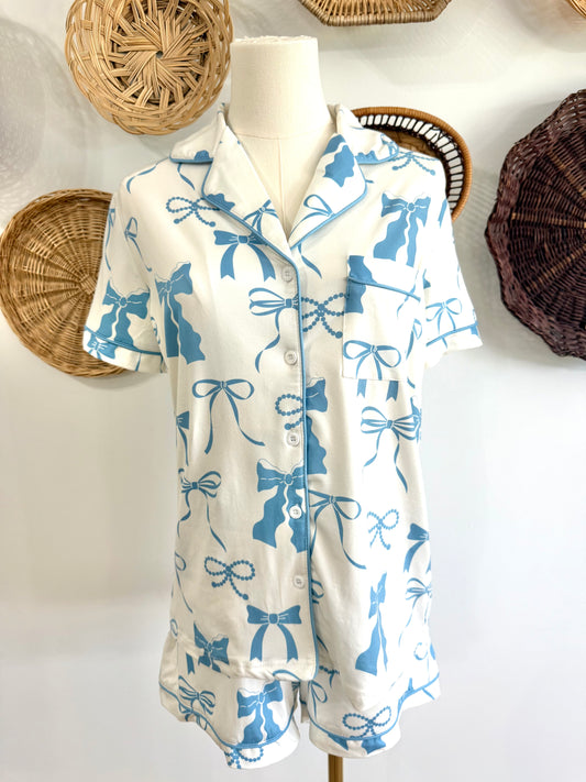 Coquette Bow Pajama Set in Blue