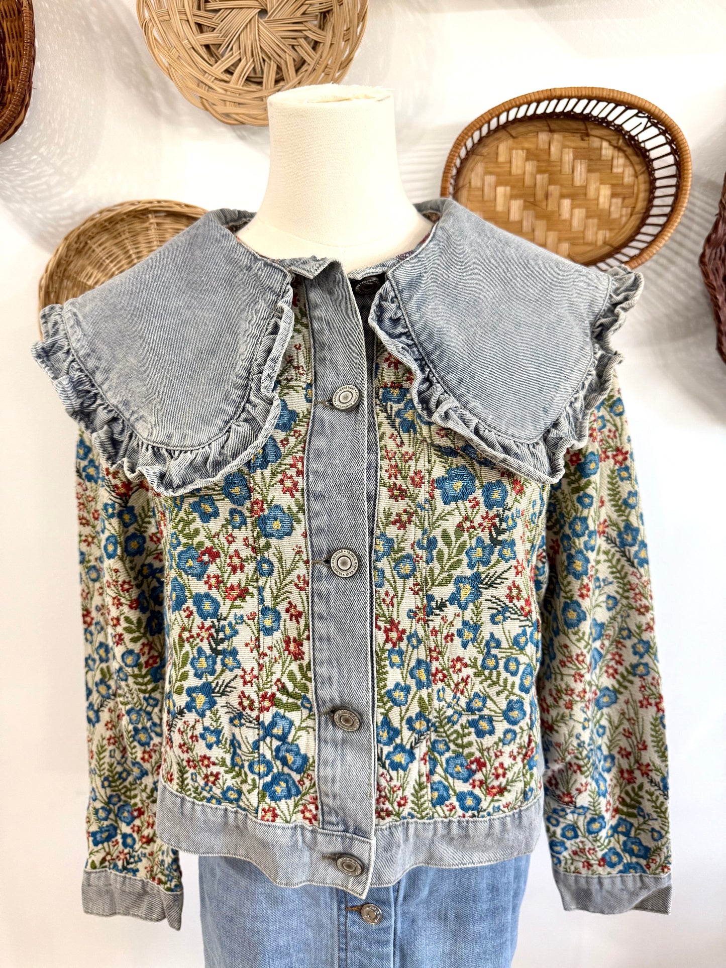 The Alix Floral Print Collared Denim Jacket