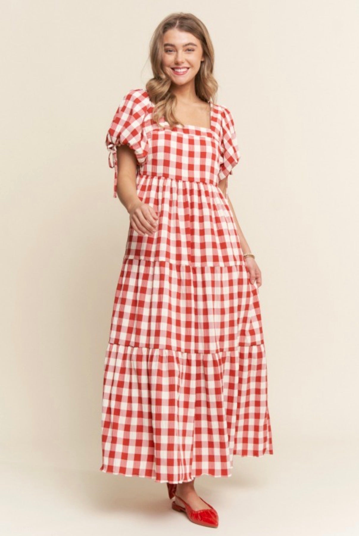 The Ezra Tiered Maxi Dress in Red Gingham