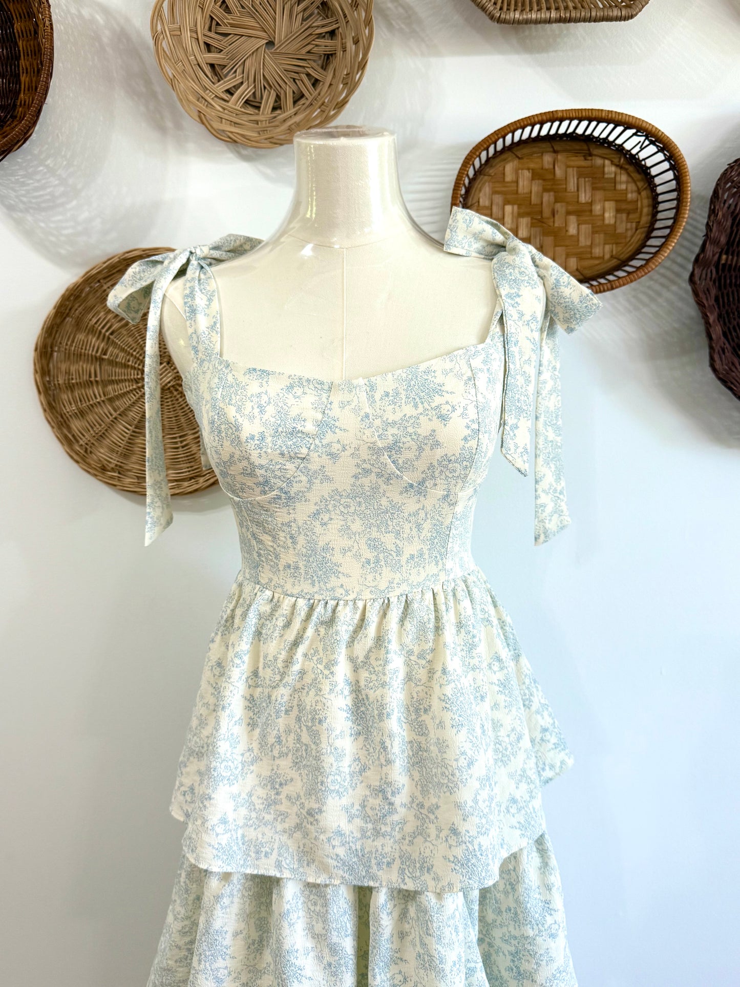 The Shae Floral Ruffle Tiered Maxi Dress in Blue & White
