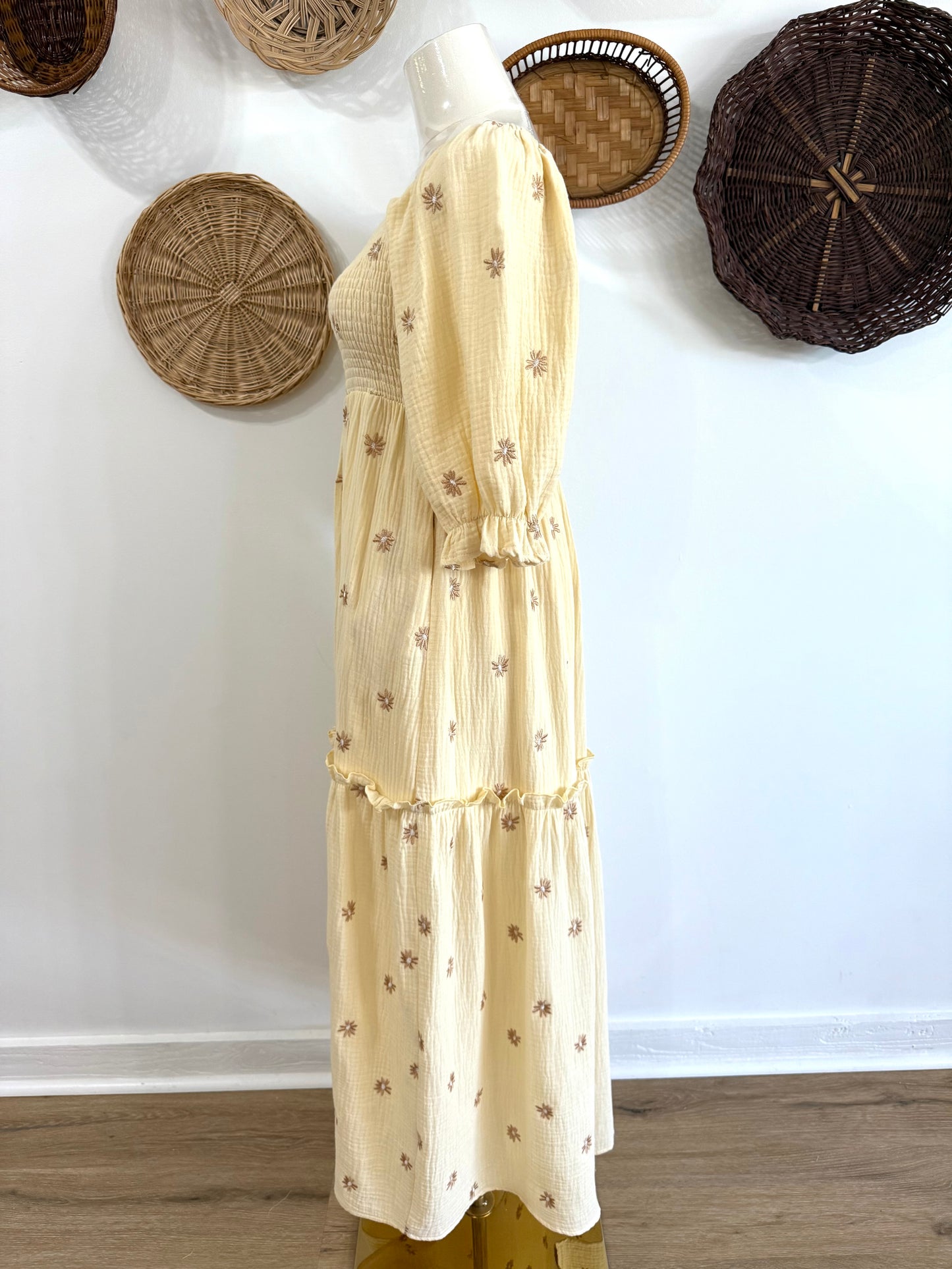 The Vienna Flower Embroidered Maxi Dress in Beige