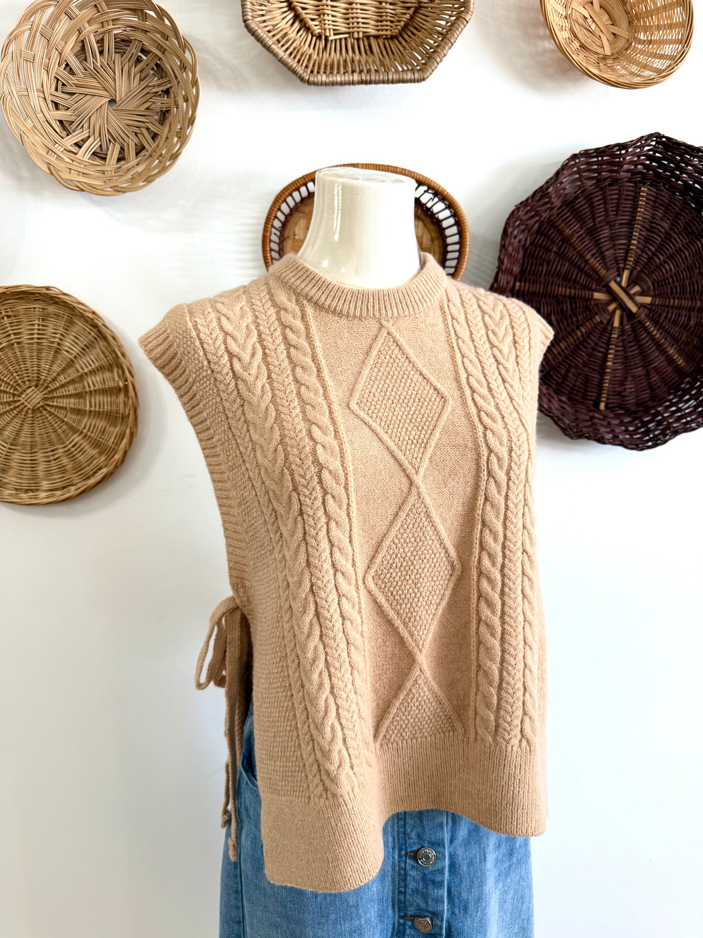 The Joya Side Tie Sweater Tank in Tan
