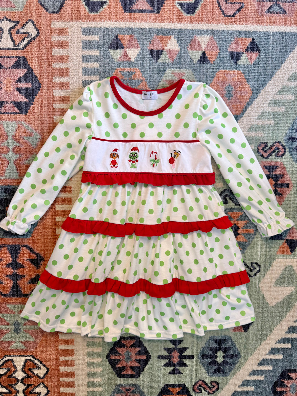Polka Dot Grinch Embroidered Ruffle Dress