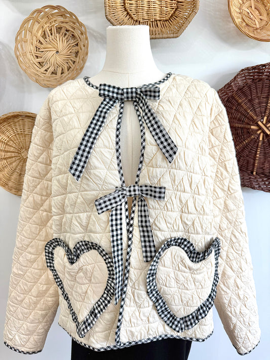 The Auden Quilted Jacket with Gingham Detail in Cream