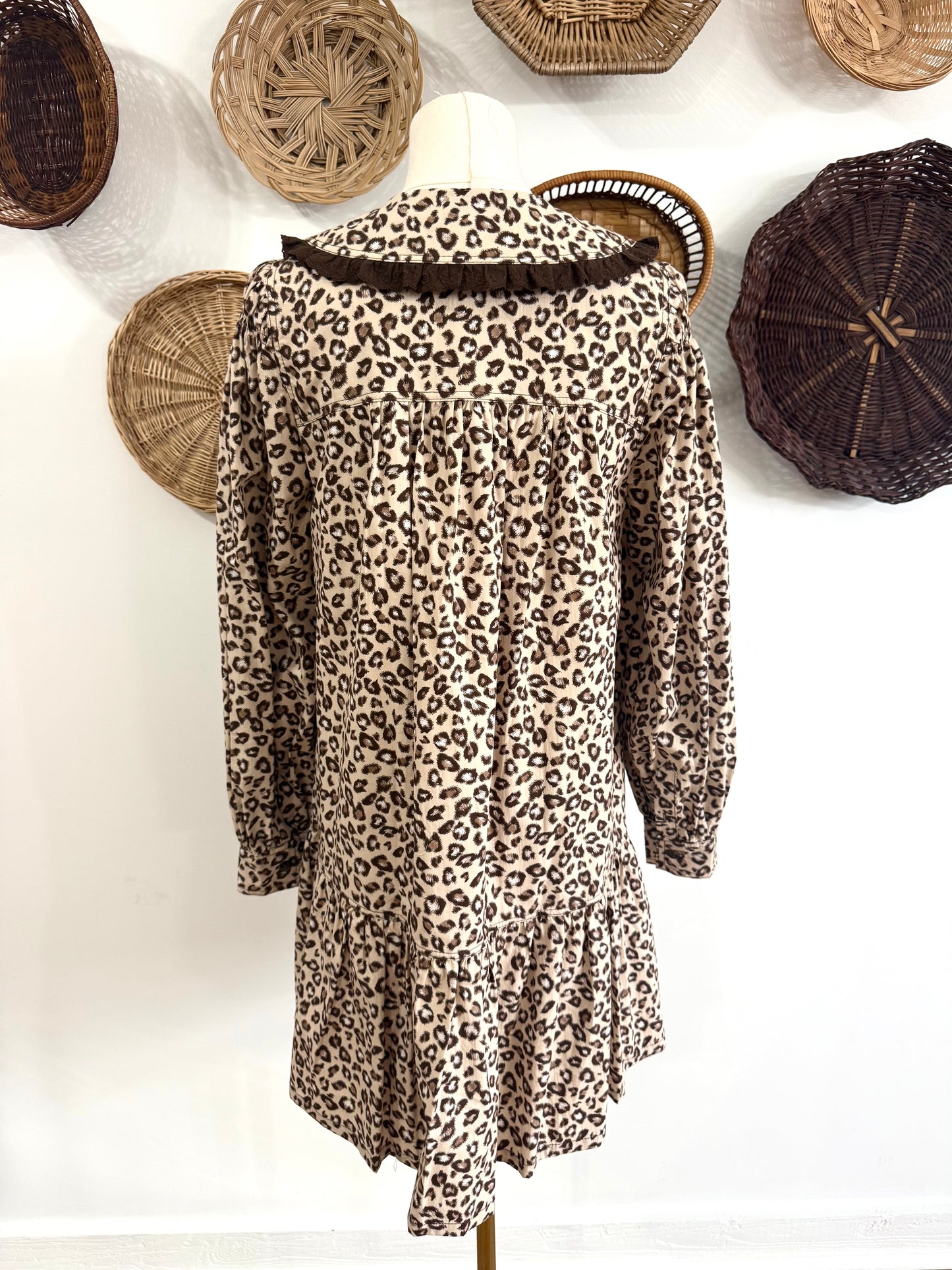 The Kyla Bib Collar Leopard Print Dress in Tan