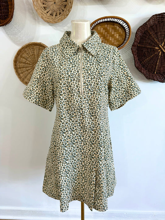 The Pippa Collared Leopard Dress in Oatmeal