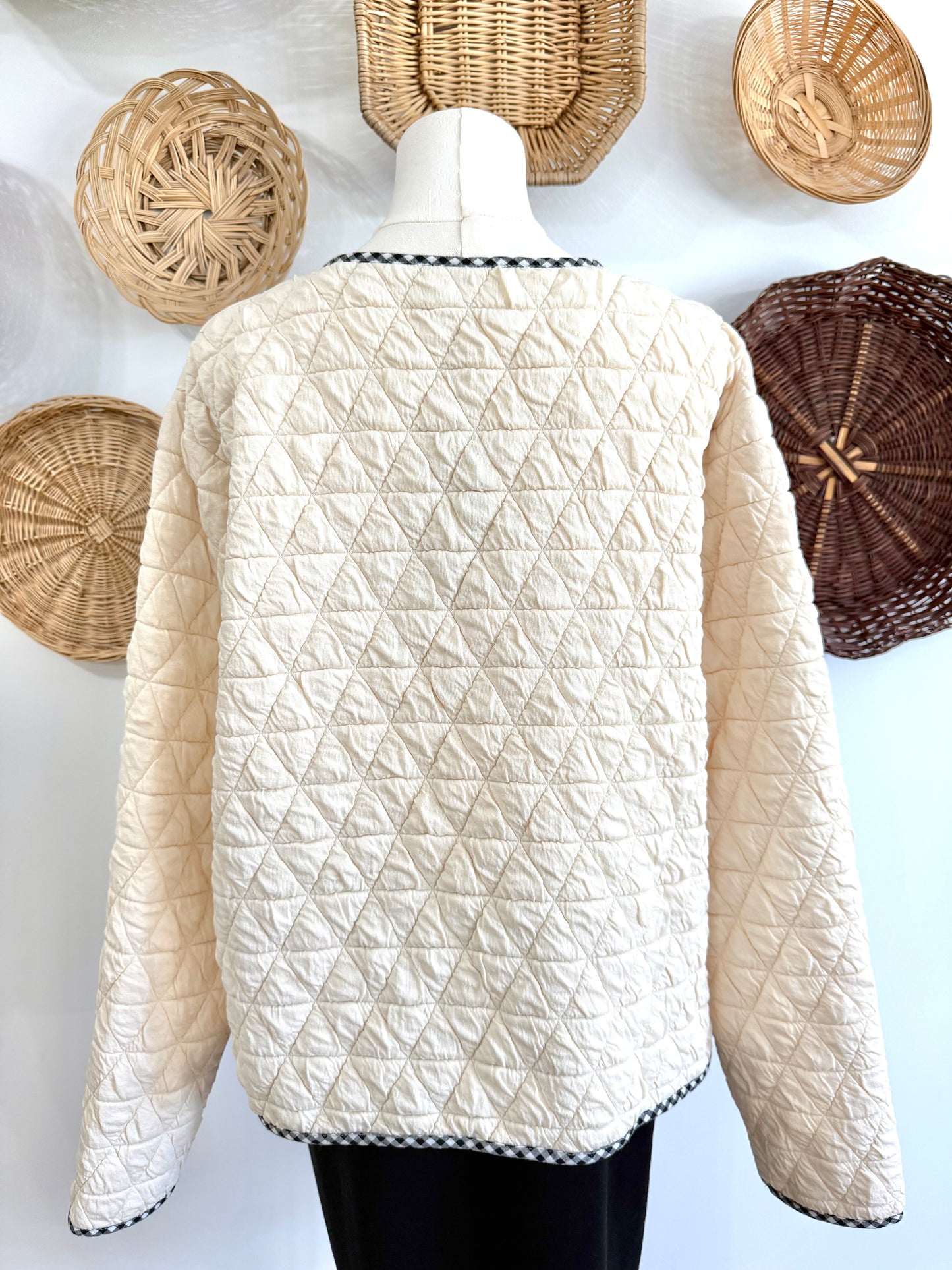 The Auden Quilted Jacket with Gingham Detail in Cream
