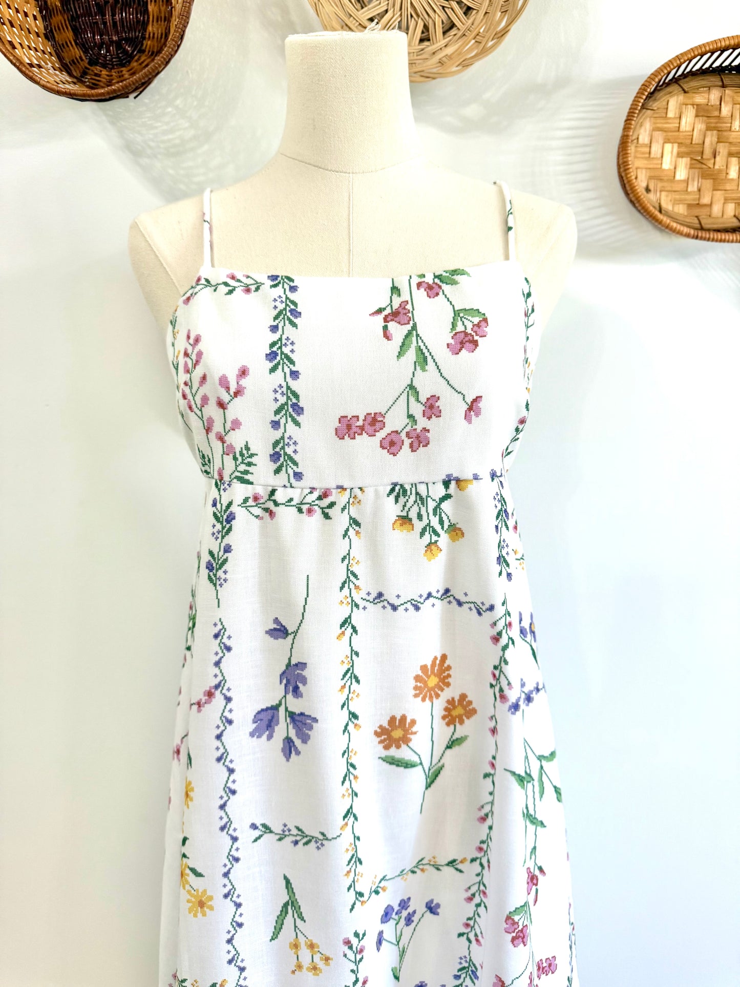 The Jackson Floral Print Linen Maxi Dress in White