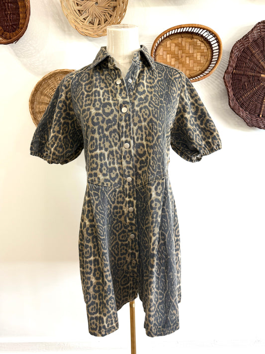 The Gianna Leopard Print Denim Dress