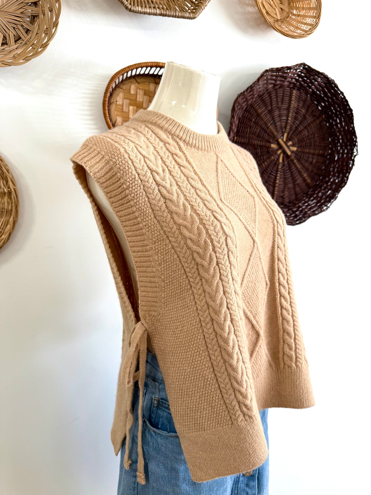The Joya Side Tie Sweater Tank in Tan