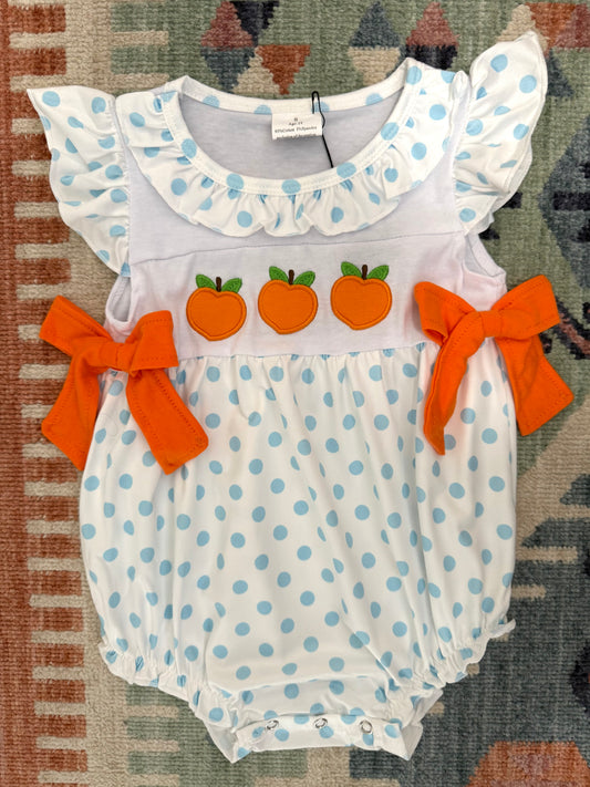 Polka Dot Peach Smocked Bow Romper