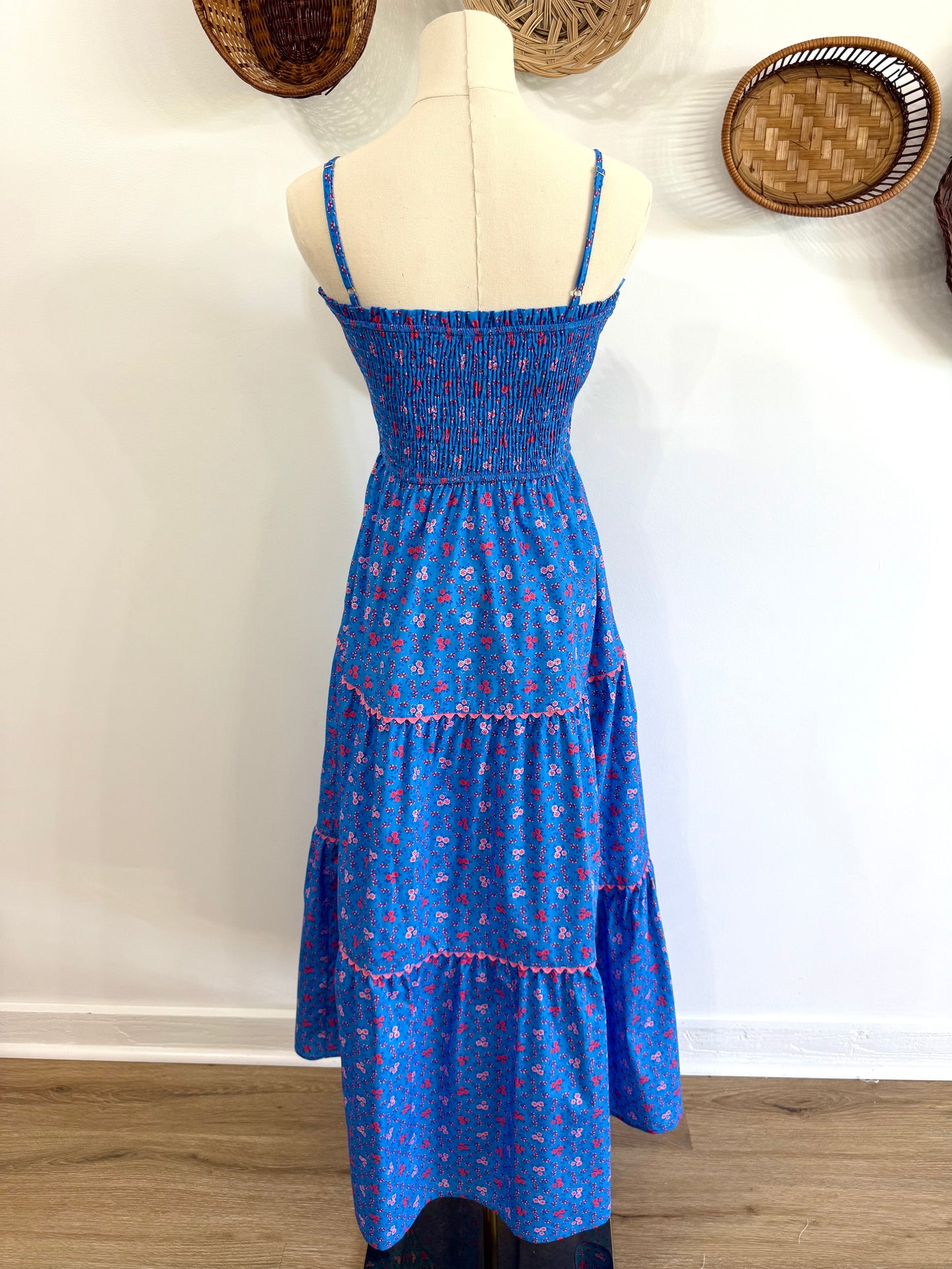 The Abeline Bow Detail Floral Maxi Dress in Blue