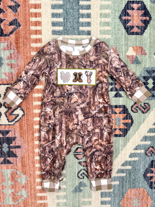 Boy’s Camo & Checked Hunting Appliqué Romper