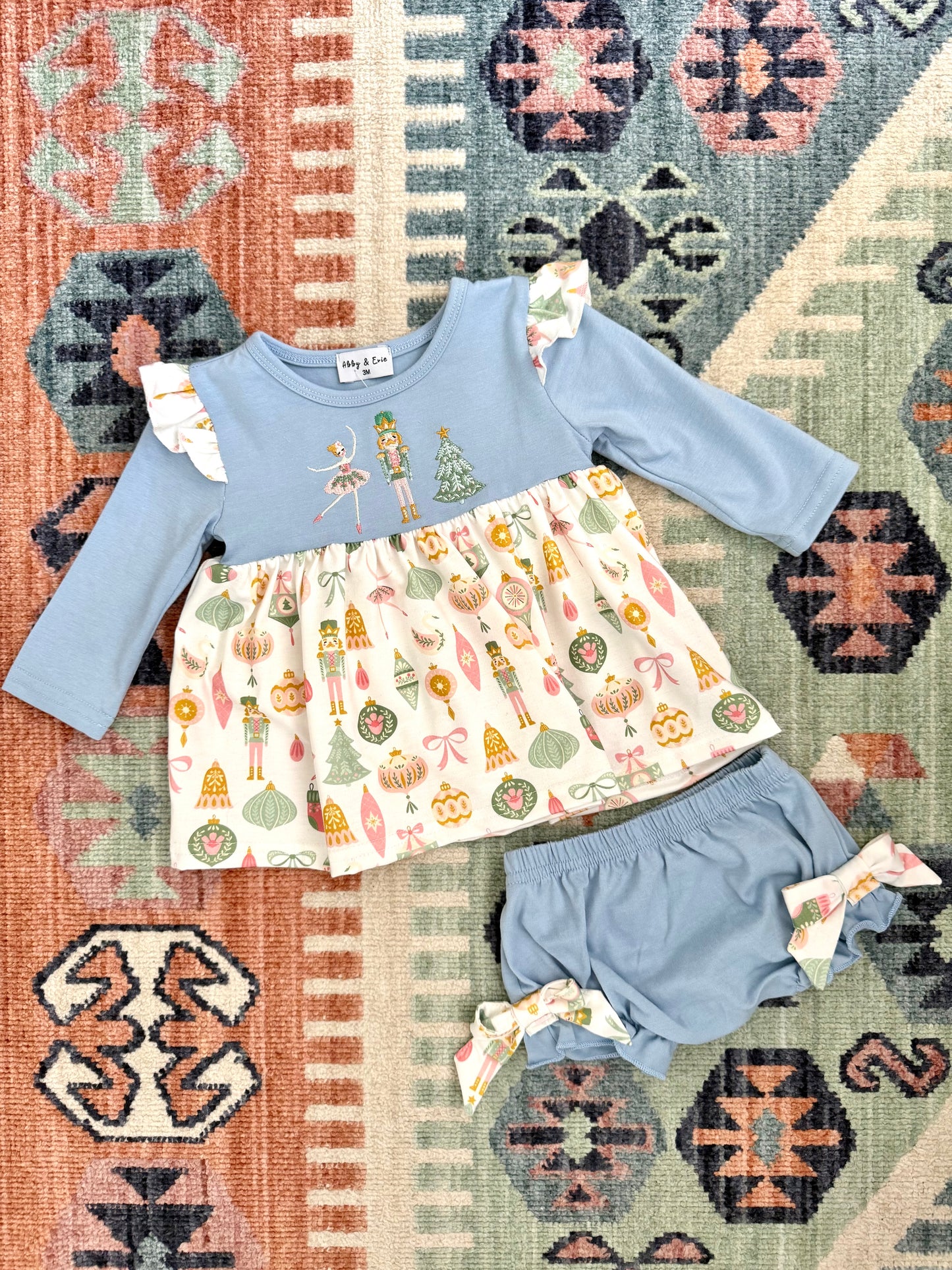 Embroidered Nutcracker Print Bloomer Set in Blue