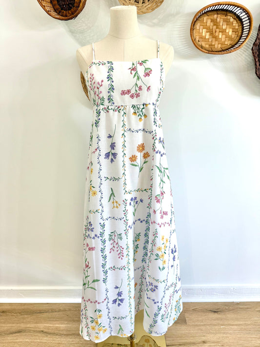 The Jackson Floral Print Linen Maxi Dress in White