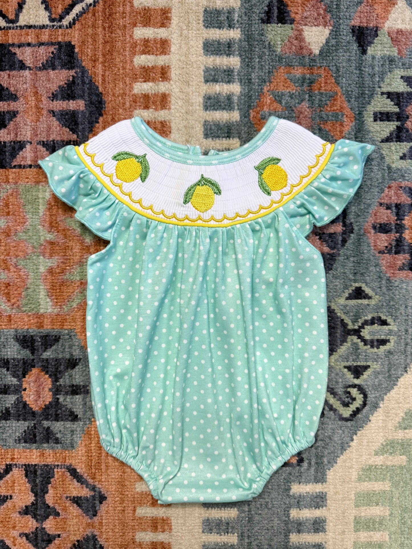 Smocked Lemon Polka Dot Bubble