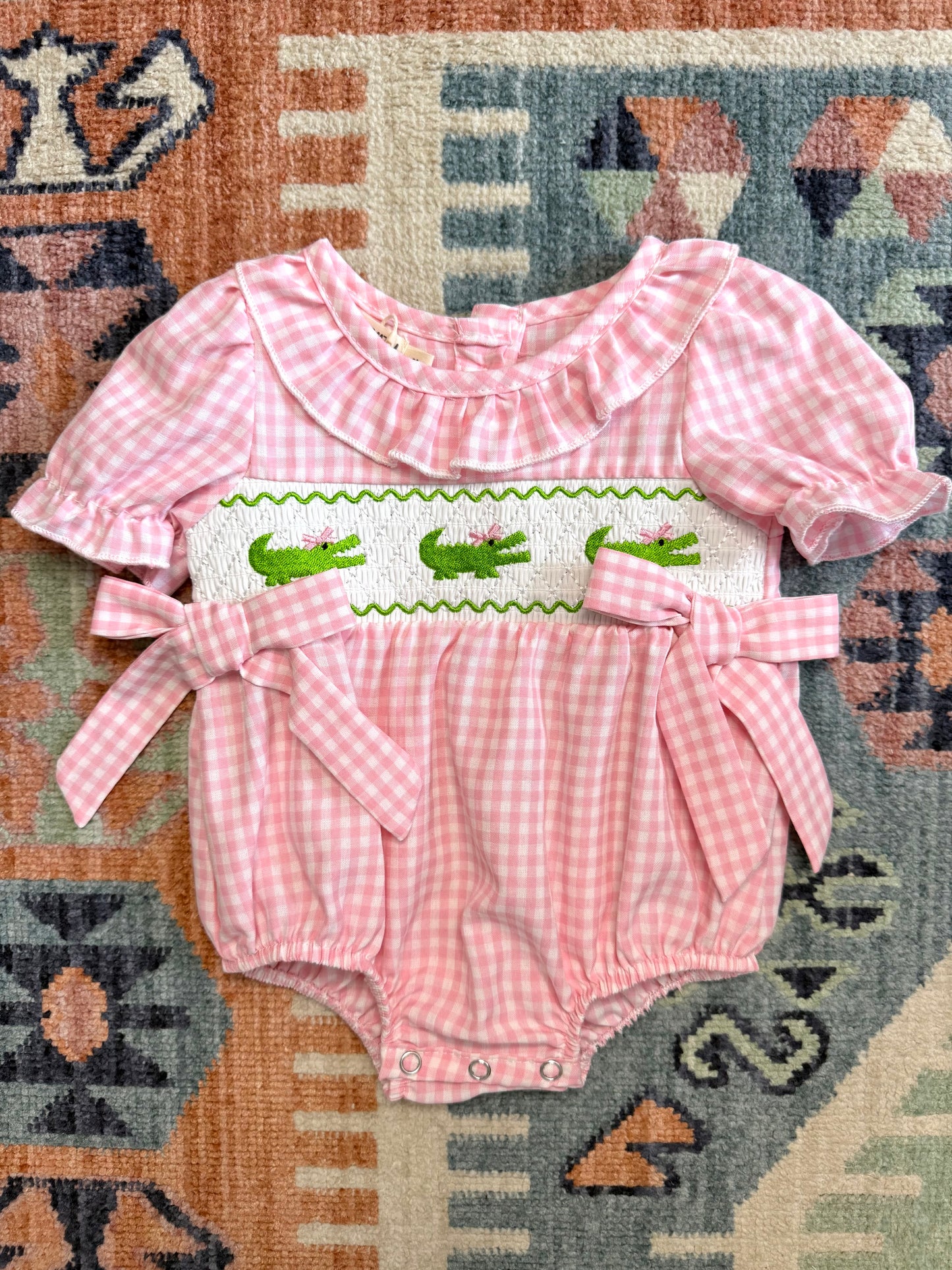 Smocked Crocodile Gingham Bubble