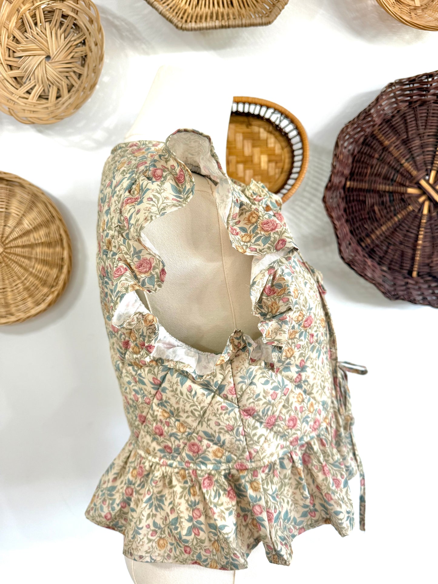 The Adora Quilted Floral Print Vest in Beige