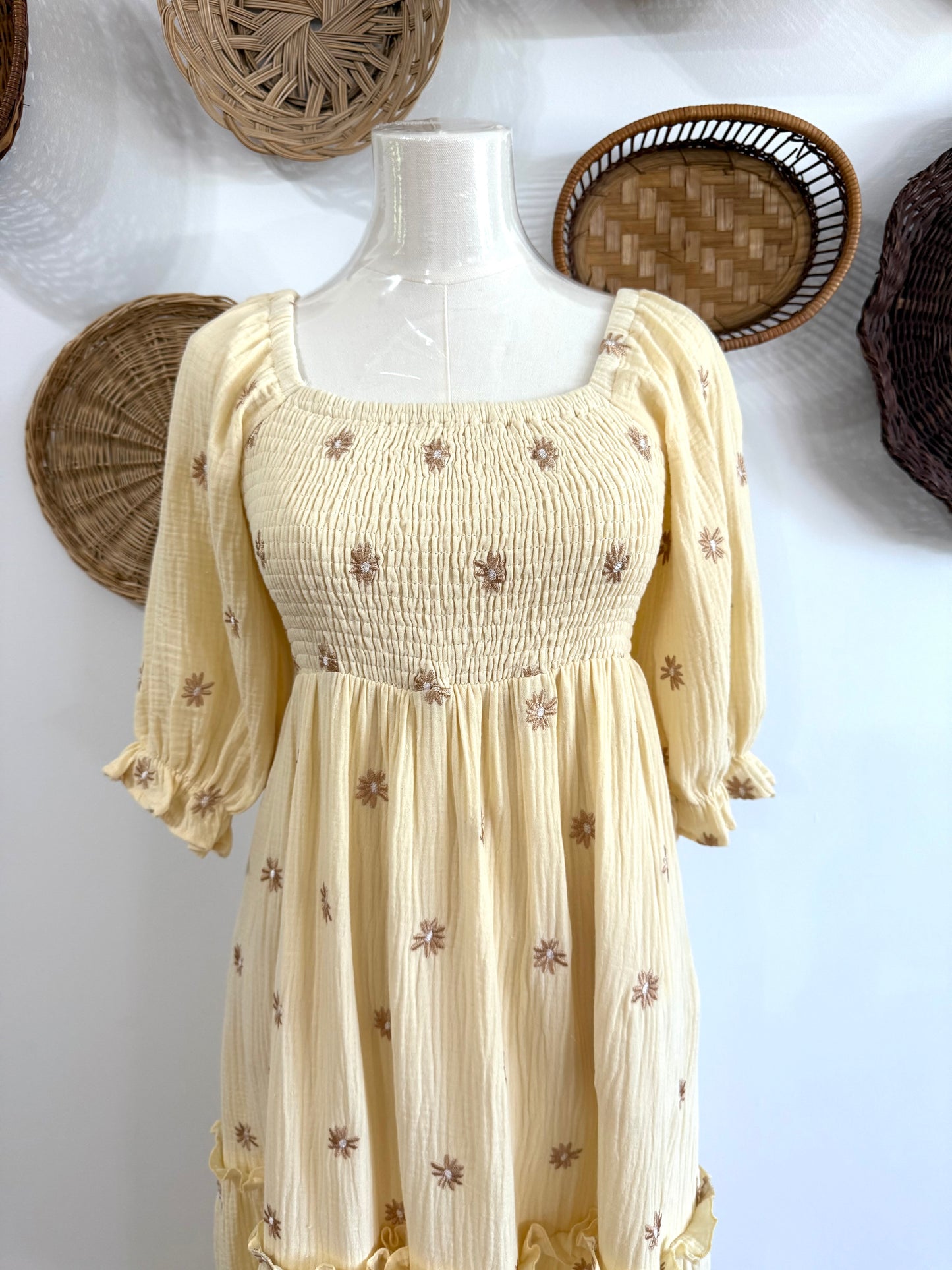The Vienna Flower Embroidered Maxi Dress in Beige