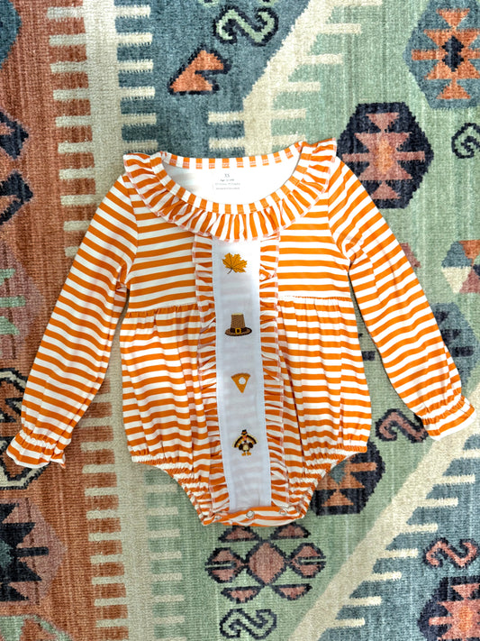 Embroidered Thanksgiving Stripe Print Bubble in Orange