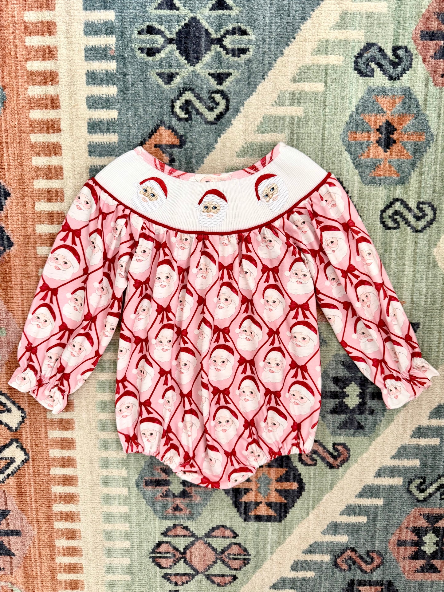 Smocked Bow & Santa Bubble in Pink