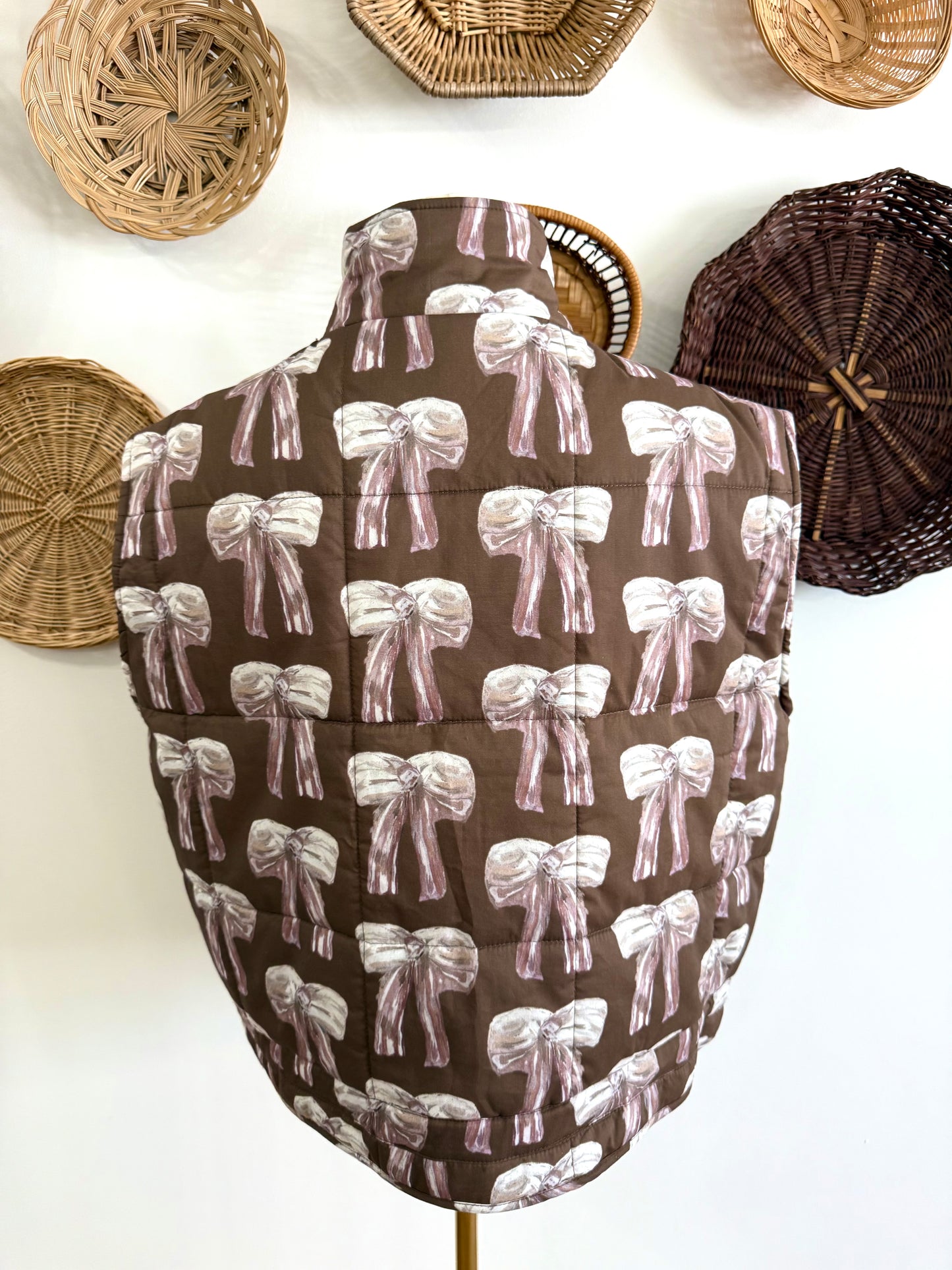 The Blare Bow Puffer Vest in Brown