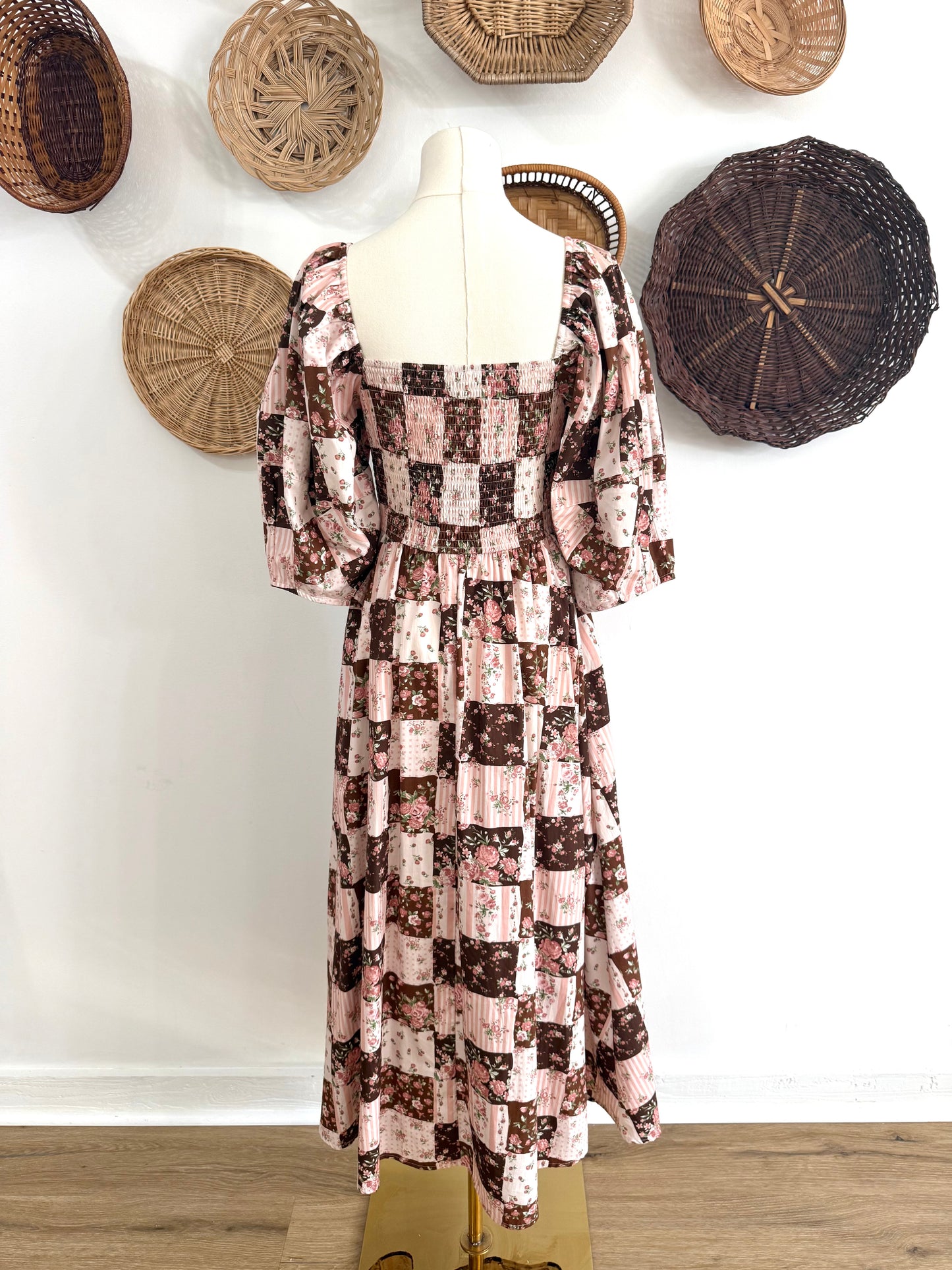The Briar Quilt Print Maxi Dress in Brown