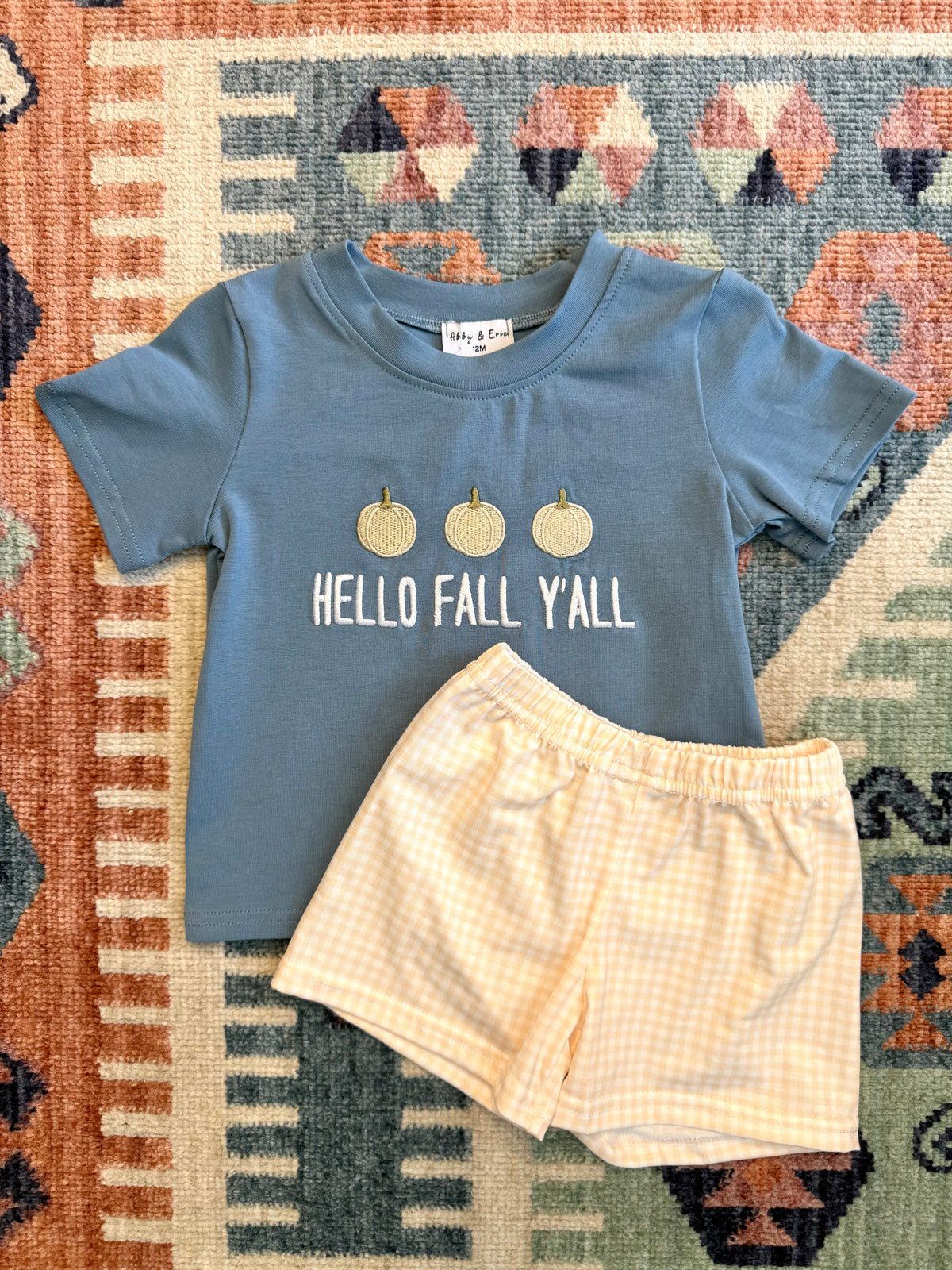 Boy’s Blue “Hello Fall Y'ALL” Pumpkin Shorts Set